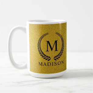 Mug Monogramme personnalisé noir et or pailleté or per