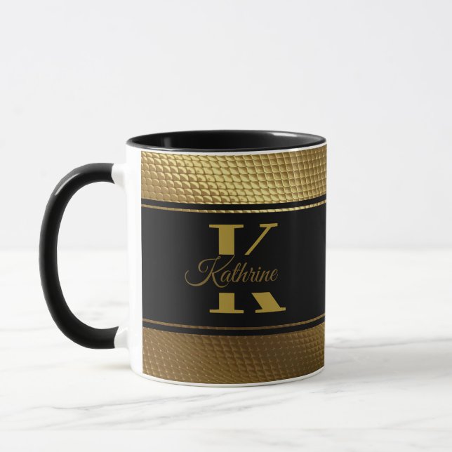 Mug monogramme personnalisé nom doré noir (Gauche)