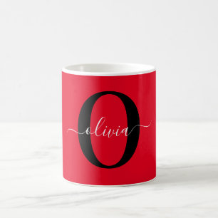 Mug Monogramme personnalisé Nom du script Rouge Noir B