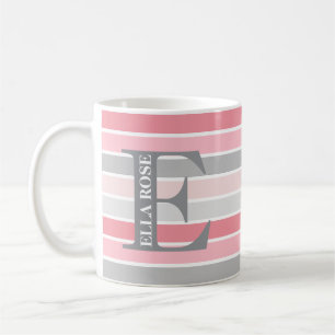 Mug Monogramme personnalisé 'Nuances de rose' rayé
