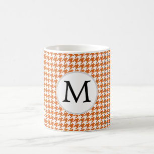 Mug Monogramme personnalisé Orange Houndstooth Motif