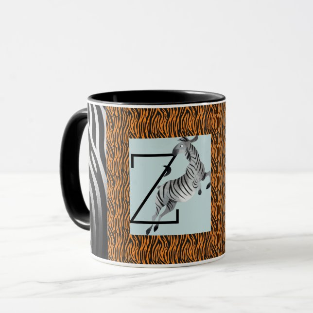 Mug Monogramme personnalisé orange Zebra Stripes motif (Devant gauche)