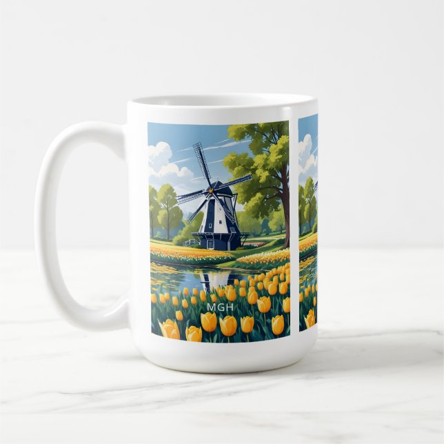 Mug Monogramme personnalisé Pays-Bas Windmills (Gauche)