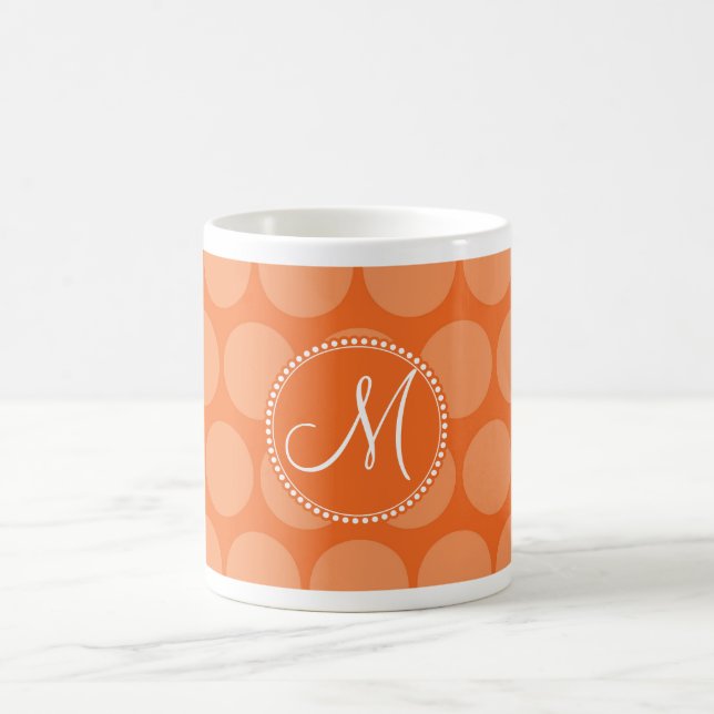 Mug Monogramme personnalisé Pois orange initiaux (Centre)
