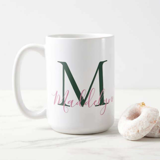 Mug Monogramme personnalisé rose et vert Prépa (Avec donut)