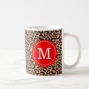 Mug Monogramme personnalisé rouge et Empreinte de léop