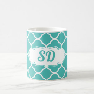 Mug Monogramme personnalisé Turquoise Quatrefoil