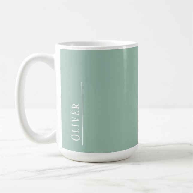 Mug Monogramme personnalisé, vert sauge clair moderne (Gauche)