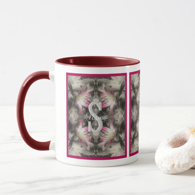Mug Monogramme personnalisé Vos initiales Nom Lys (Avec donut)