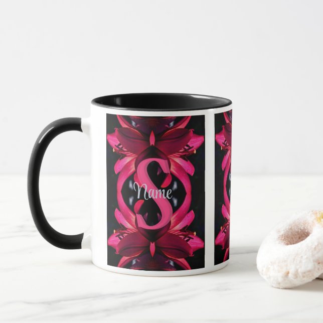 Mug Monogramme personnalisé Votre initiale Nom Art flo (Avec donut)