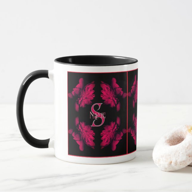 Mug Monogramme personnalisé Votre initiale Nom Art flo (Avec donut)