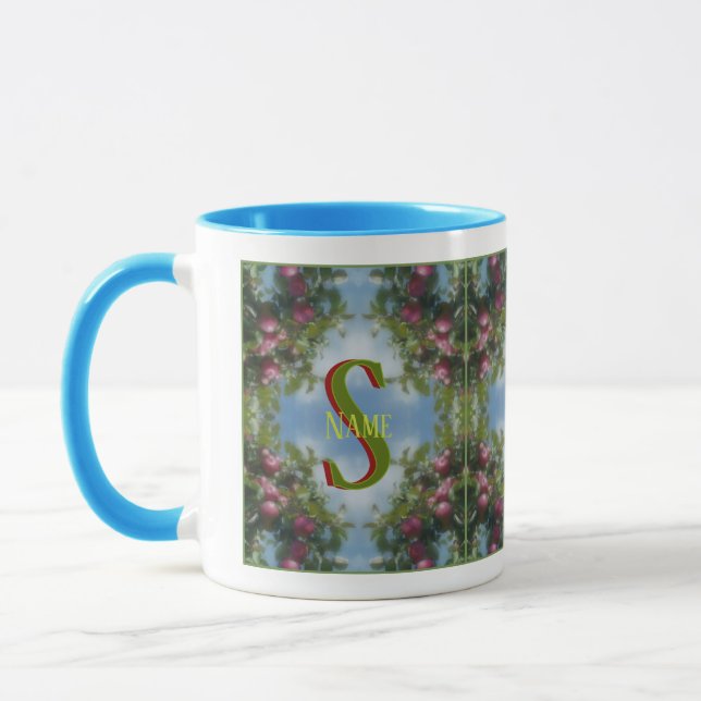 Mug Monogramme personnalisé Votre initiale Nom Pommes  (Gauche)