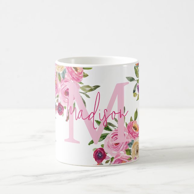 Mug Monogramme | Personnalisez | Aquarelle | Floral (Centre)