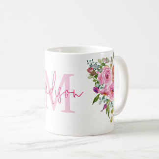 Mug Monogramme | Personnalisez | Aquarelle | Floral