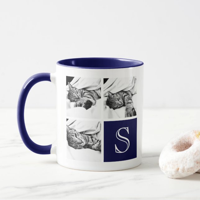 Mug Monogramme photo Collage photo en bleu et blanc de (Avec donut)