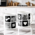 Mug Monogramme photo pour animal de compagnie moderne<br><div class="desc">Customisez ce joli design de tasse moderne avec vos photos préférées de votre pooche! Un grand cadeau pour n'importe quel parent de l'animal de compagnie, ce design présente alternativement des carrés de photos et des blocs noirs croustillants affichant un os de chien, un empreinte de patte, un coeur, un monogramme...</div>