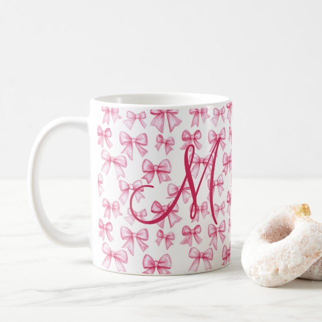 Mug Monogramme Pink Bow Coquette esthétique Preppy ten (Avec donut)
