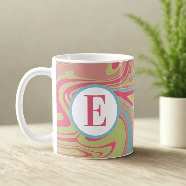 Mug Monogramme Pink et vert Abstrait torchon (Créateur téléchargé)