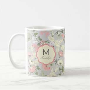 Mug Monogramme Pink Vert Floral Fleurs Monogramme