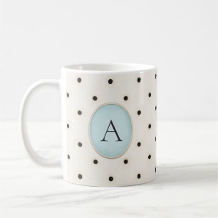 Mug Monogramme Pois noir et blanc d'époque (bleu)
