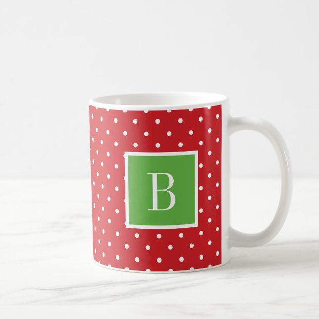 Mug Monogramme Pois rouge et vert (Droite)