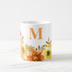 Mug Monogramme Première Aquarelle Orange Chute Florale