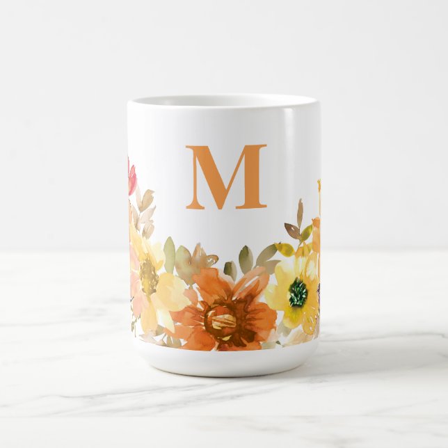 Mug Monogramme Première Aquarelle Orange Chute Florale (Centre)