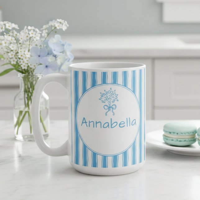 Mug Monogramme Prépa Rayure Bleue Blanche Fantaisiste (Créateur téléchargé)
