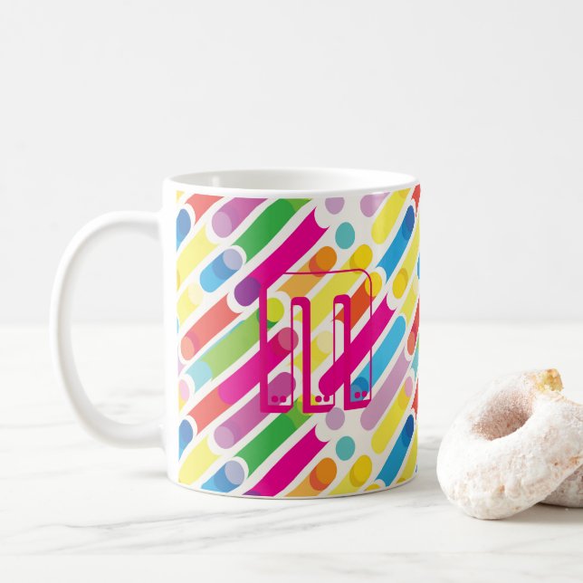 Mug Monogramme Rainbow Diagonal Lines Motif Pop Art (Avec donut)