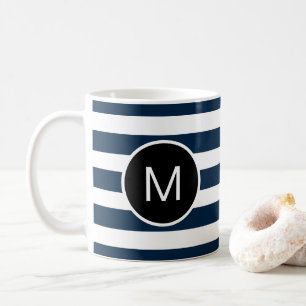 Mug Monogramme rayé bleu et blanc (ou couleurs person
