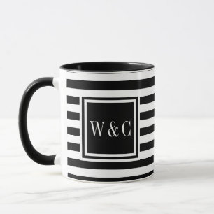 Mug Monogramme rayé noir et blanc