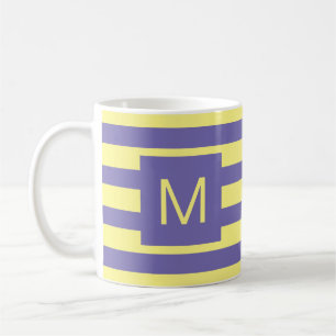 Mug Monogramme rayé violet jaune (ou couleurs personn