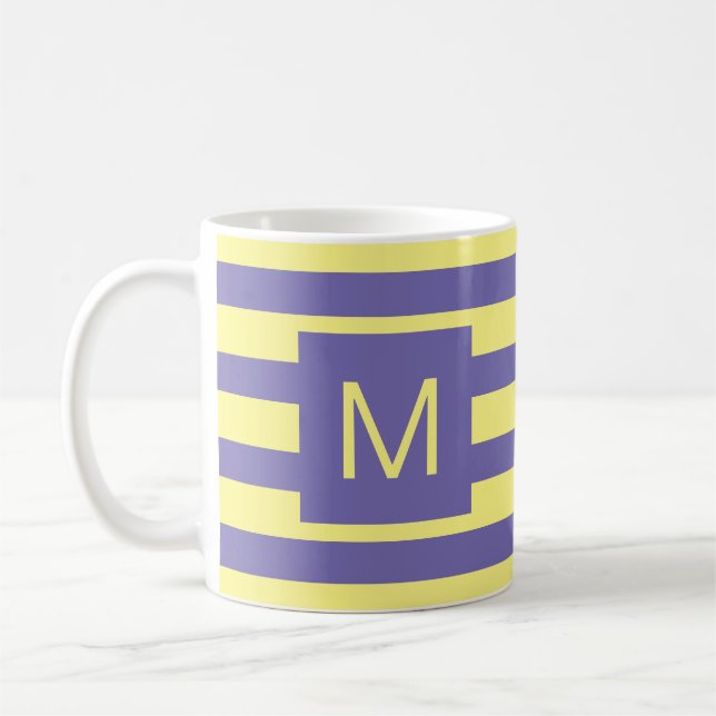 Mug Monogramme rayé violet jaune (ou couleurs personna (Gauche)