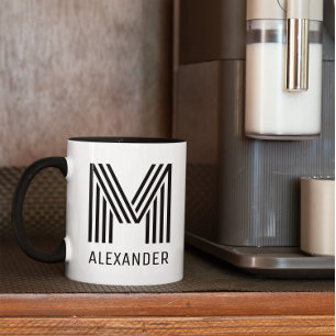 Mug Monogramme Rayures Nouveauté Minimaliste