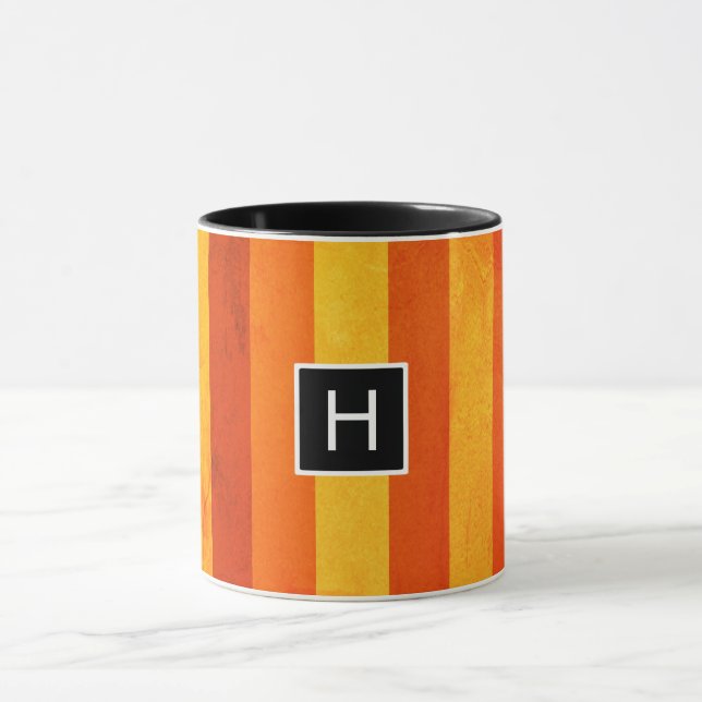 Mug Monogramme rayures orange rouge altéré chaud (Centre)