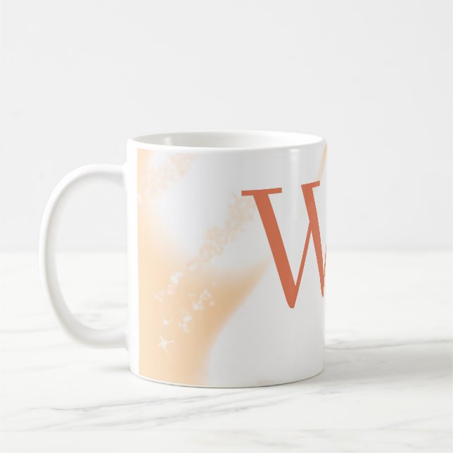 Mug Monogramme rétro gras blanc orange pêche pastel (Gauche)