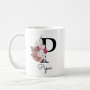Mug Monogramme Rose Bohème Féminin Floral Initial P