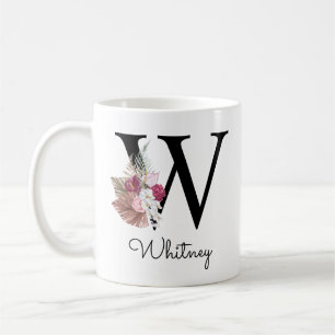 Mug Monogramme Rose Boho Girl Floral Initial W Café M