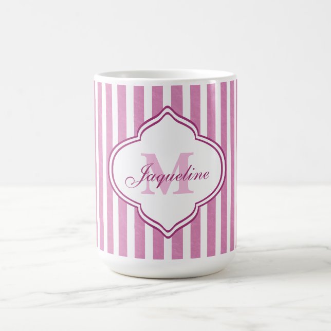 Mug Monogramme rose de rayure (Centre)