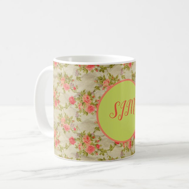 Mug Monogramme Rose de Shabby (Devant gauche)