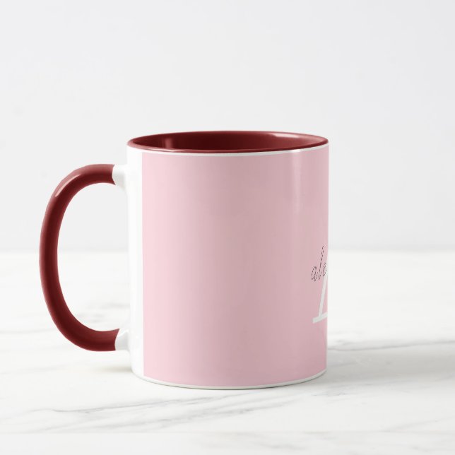 Mug Monogramme rose et blanc avec Votre nom café (Gauche)