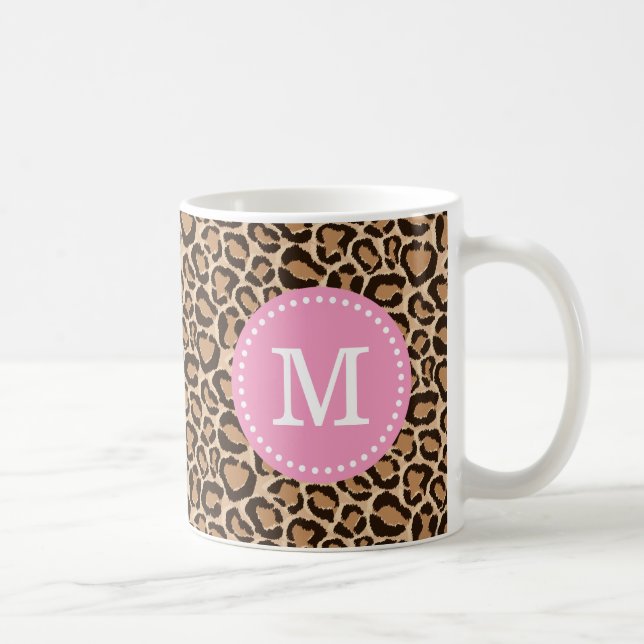 Mug Monogramme rose et Empreinte de léopard personnali (Droite)