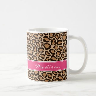 Mug Monogramme rose et Empreinte de léopard personnali