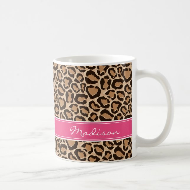 Mug Monogramme rose et Empreinte de léopard personnali (Droite)
