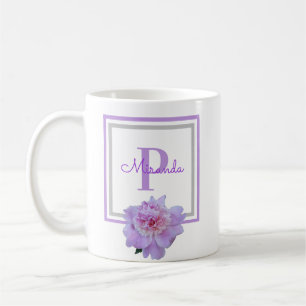 Mug Monogramme rose Fleur bleu