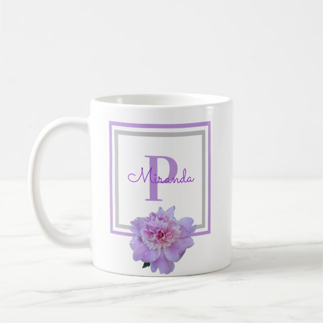 Mug Monogramme rose Fleur bleu (Gauche)