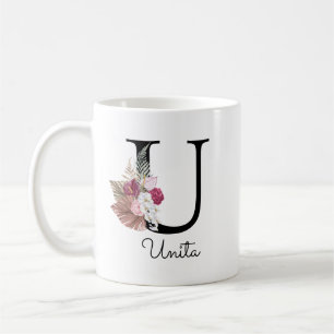 Mug Monogramme Rose Floral Initial U