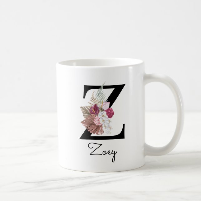 Mug Monogramme rose Floral initial W café Z (Droite)