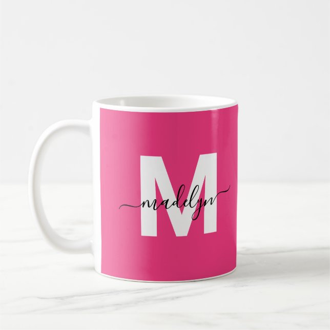 Mug Monogramme Rose Foncé (Gauche)