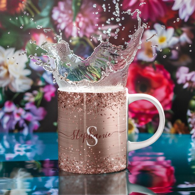 Mug Monogramme Rose Gold Faux-Parties scintillant Girl (Monogram Rose Gold Glitter Girly Glam Coffee Mug)